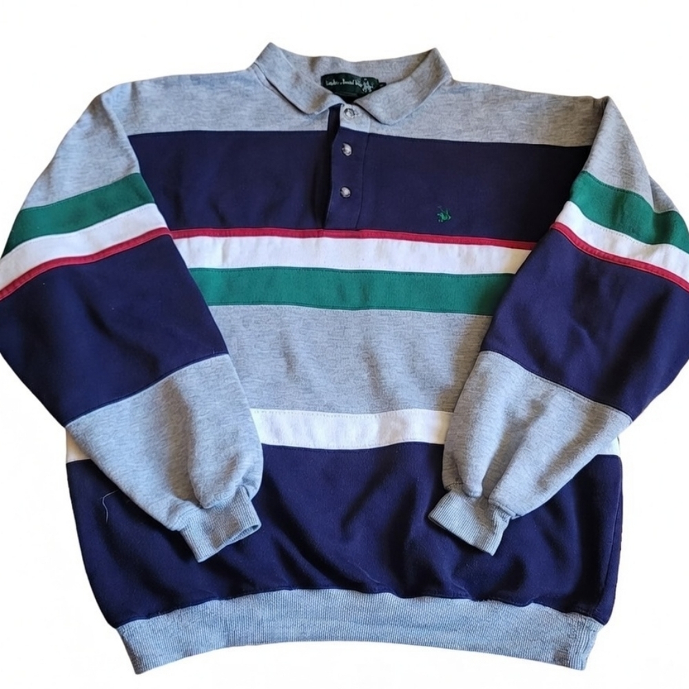 Vintage 90s Knights of Round Table Striped Rugby Polo Sweatshirt Excellent XL